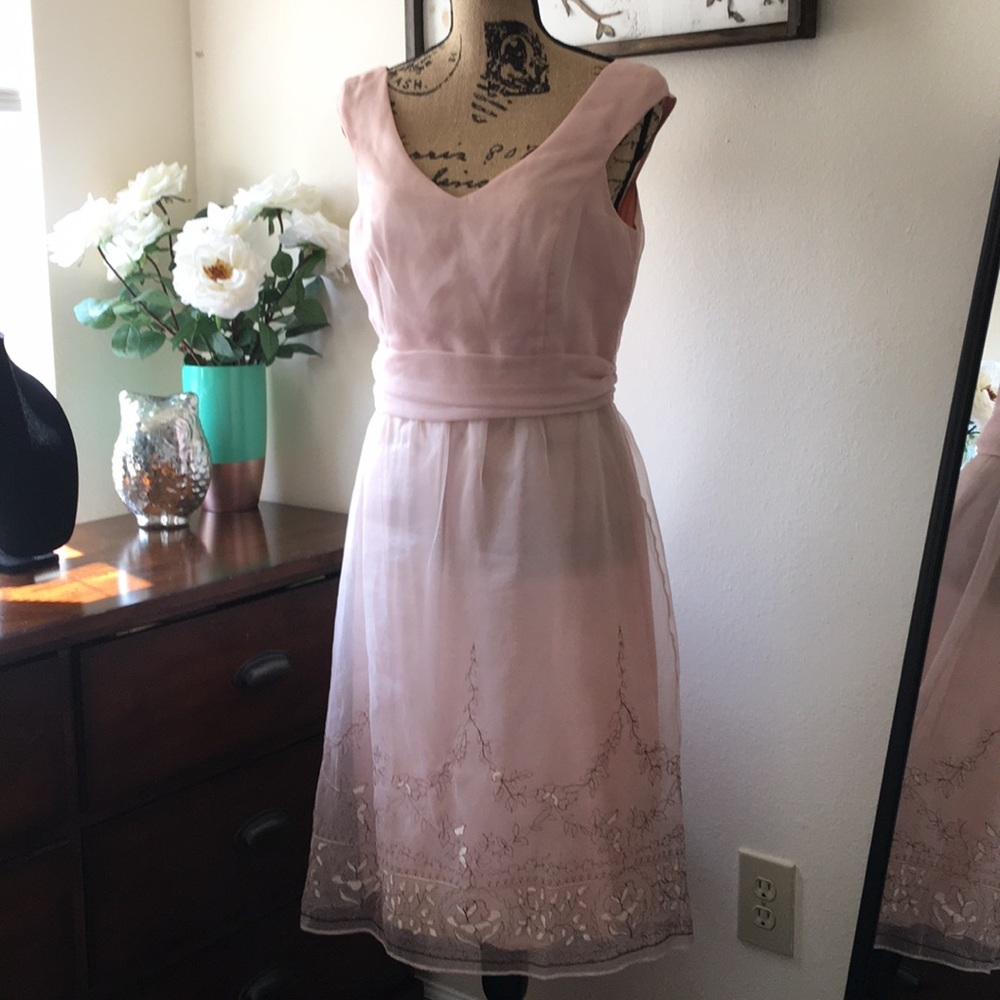 LAUNDRY pink with embroidery sleeveless dress